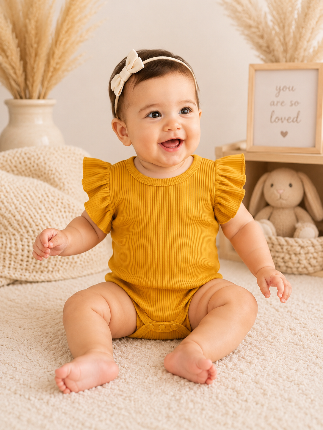 Flutter Sleeve Romper – Mustard